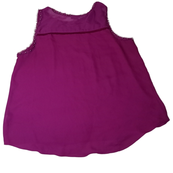 ANA | Fuchsia Studded Raw Hem Semi Sheer Tank Top | PL - Picture 3 of 7